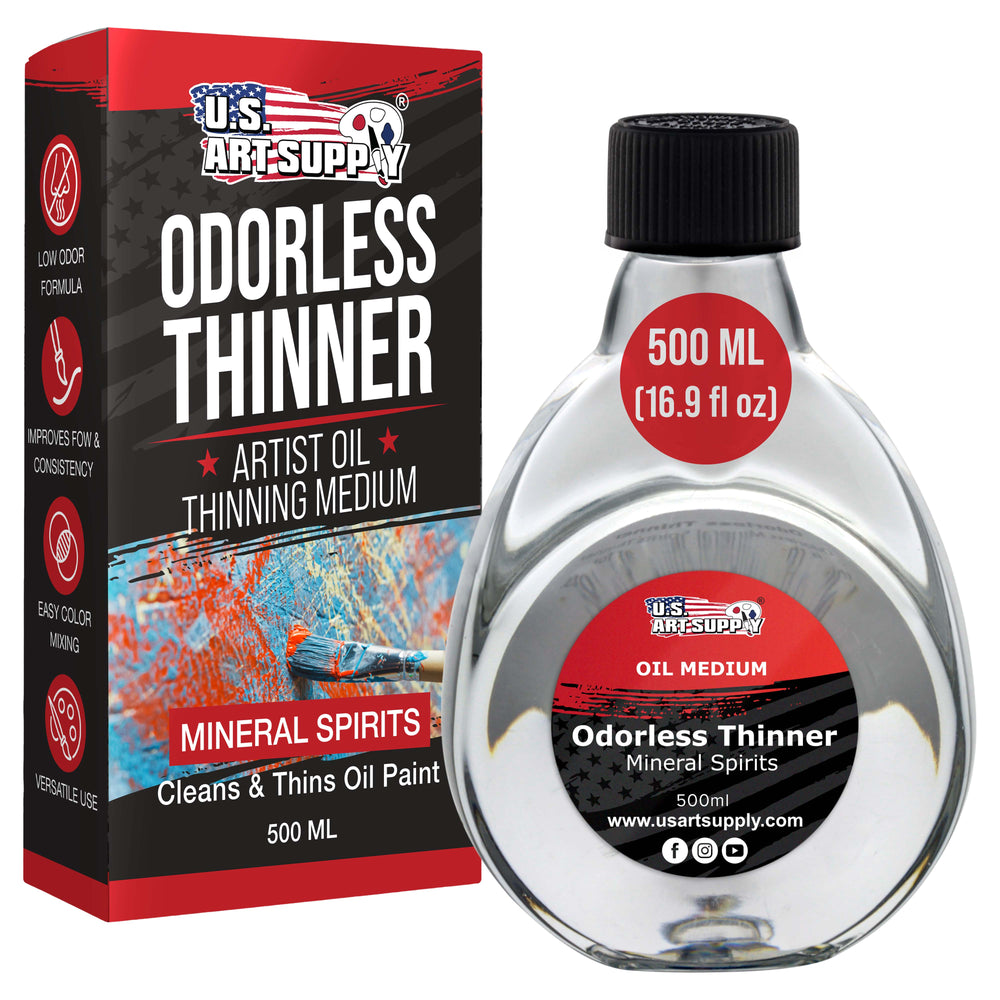 U.S. Art Supply Odorless Mineral Spirits for Cleaning - 16.9oz (500ml) Highly Refined Paint Solvent, Thinner for Oil Mediums