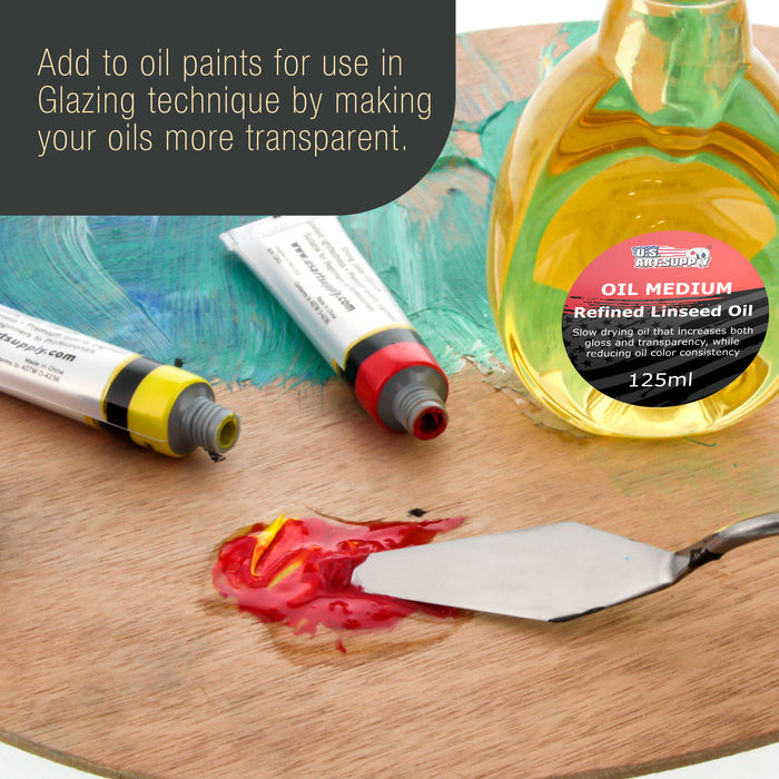 U.S. Art Supply Refined Linseed Oil, 125ml (4.2 oz) Fluid Medium - Linseed Oil for Wood, Painting Mediums & Wood Finishing