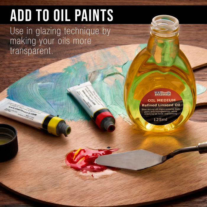 U.S. Art Supply Refined Linseed Oil, 125ml (4.2 oz) Fluid Medium - Linseed Oil for Wood, Painting Mediums & Wood Finishing