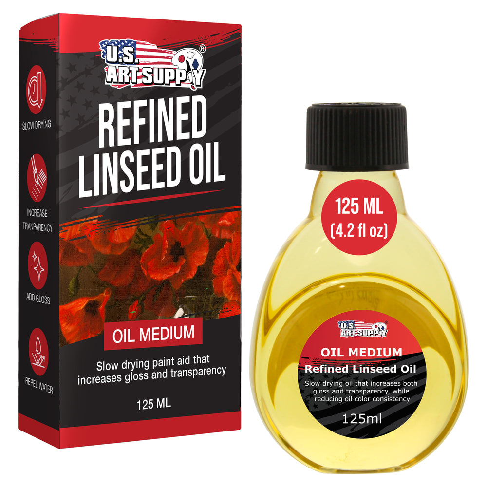 U.S. Art Supply Refined Linseed Oil, 125ml (4.2 oz) Fluid Medium - Linseed Oil for Wood, Painting Mediums & Wood Finishing