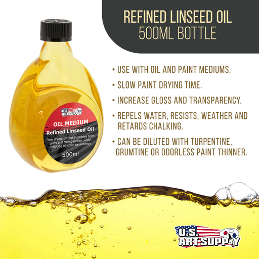 U.S. Art Supply Refined Linseed Oil, 500ml (16.9 oz) Fluid Medium - Linseed Oil for Wood, Painting Mediums & Wood Finishing
