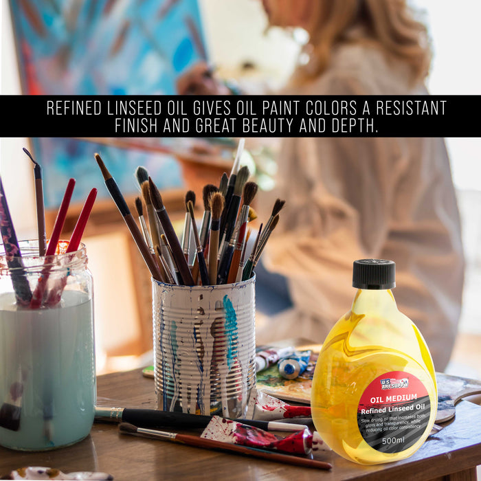 U.S. Art Supply Refined Linseed Oil, 500ml (16.9 oz) Fluid Medium - Linseed Oil for Wood, Painting Mediums & Wood Finishing