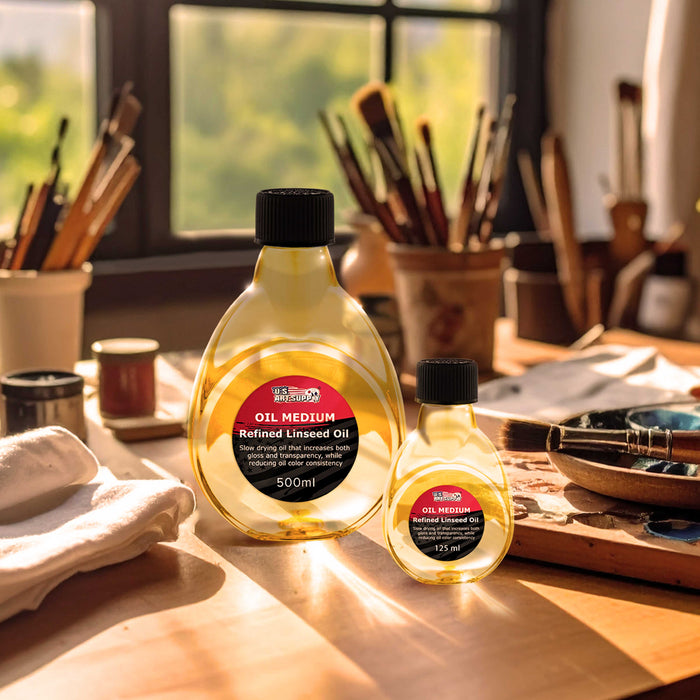 U.S. Art Supply Refined Linseed Oil, 500ml (16.9 oz) Fluid Medium - Linseed Oil for Wood, Painting Mediums & Wood Finishing