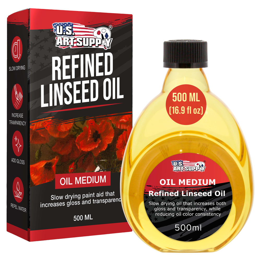 U.S. Art Supply Refined Linseed Oil, 500ml (16.9 oz) Fluid Medium - Linseed Oil for Wood, Painting Mediums & Wood Finishing