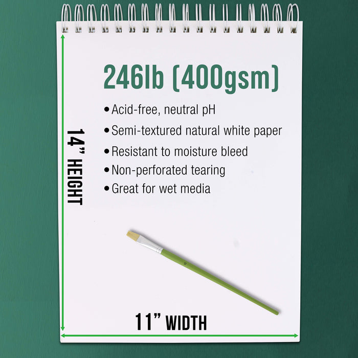 11x14" Premium Heavy-Weight Acrylic Painting Paper Pad, 246lb (400gsm), 2 Pack, 12 Sheets, Spiral Bound, for Acrylic Paint