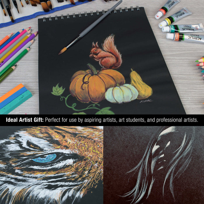 11x14" Premium Heavy-Weight Black Paper Sketchbook, 64lb (140gsm), 2 Pack, 30 Sheets, Spiral Bound, Black Paper Notebook for Colored Pencil, Markers, Oil Pastels, Chalk, Charcoal