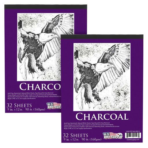 9 in. x 12 in. Premium Heavy-Weight Charcoal Paper Pad, 160gsm, 90 Pound, 32 Sheets (Pack of 2)