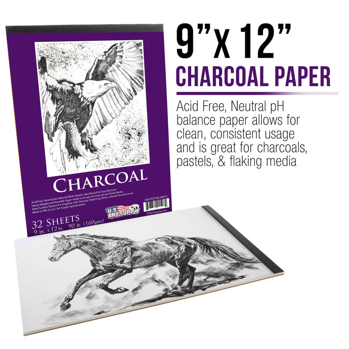 9 in. x 12 in. Premium Heavy-Weight Charcoal Paper Pad, 160gsm, 90 Pound, 32 Sheets (Pack of 2)