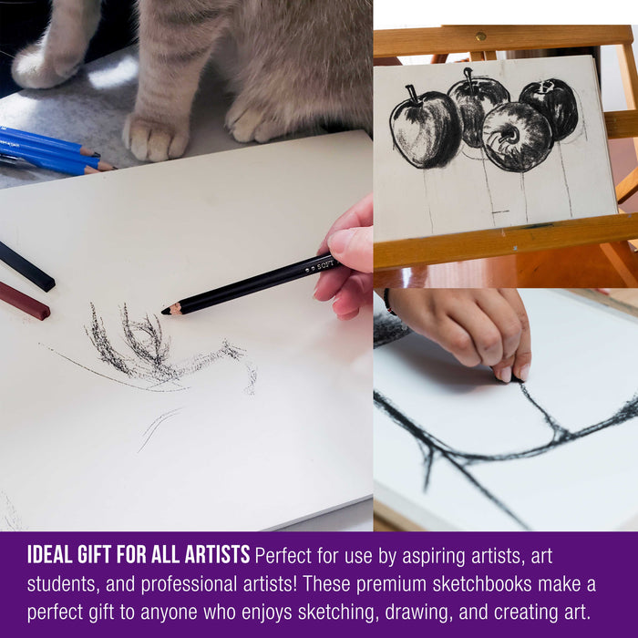 9" x 12" Premium Heavy-Weight Charcoal Sketchbook (2 Pack, 64 Sheets Total) - 90lb (160gsm) Sketch Book Pad for Charcoal, Pencil & Pastel Drawing