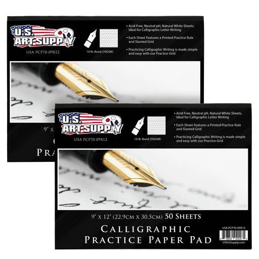 9" x 12" Premium Calligraphic Practice Paper Pad, 19 Pound Bond (70gsm), Pad of 50-Sheets, Paper Contains Printed Practice Rule & Slanted Grid, 2 Pack