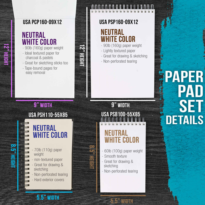 U.S. Art Supply Set of 4 Different Styles of Sketching and Drawing Paper Pads - 2 Each 5.5" x 8.5" & 9" x 12" Spiral Bound Sketch, Draw, Charcoal Pads