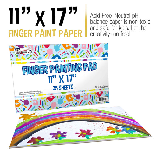 Large 11" x 17" Finger Painting Paper Pad - 25 Sheets 60lb (100gsm) Acid Free (Pack of 2 Pads)