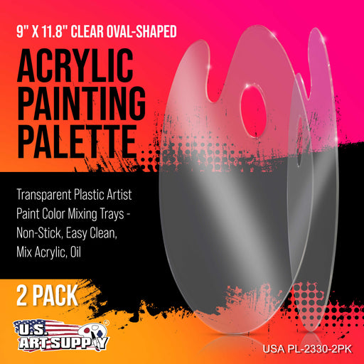 9" x 11.8" Clear Oval Acrylic Painting Palette (2-Pack) - Artists Transparent Plastic Mixing Paint Palette Tray - Non-Stick Surface for Acrylic and Oil Paint