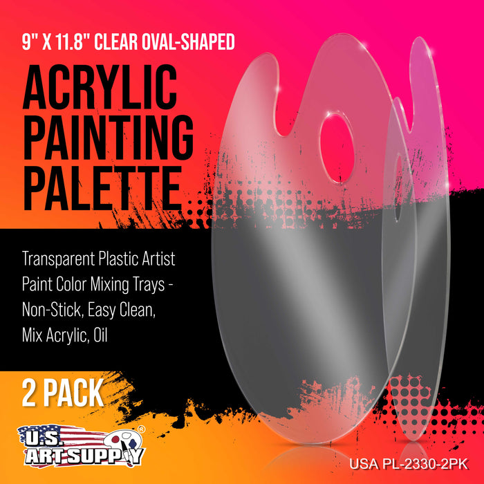 9" x 11.8" Clear Oval Acrylic Painting Palette (2-Pack) - Artists Transparent Plastic Mixing Paint Palette Tray - Non-Stick Surface for Acrylic and Oil Paint
