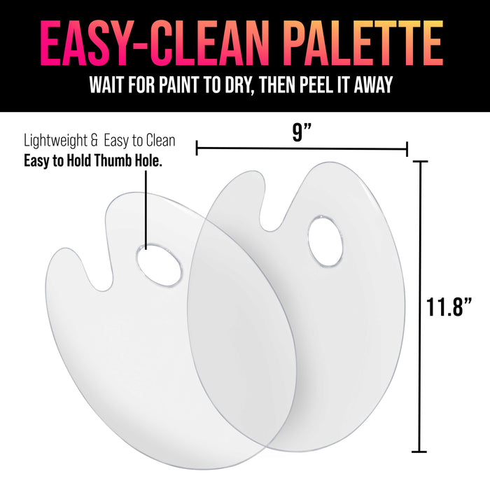 9" x 11.8" Clear Oval Acrylic Painting Palette (2-Pack) - Artists Transparent Plastic Mixing Paint Palette Tray - Non-Stick Surface for Acrylic and Oil Paint