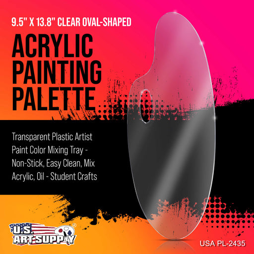 9" x 13.8" Clear Oval Acrylic Painting Palette - Artists Transparent Plastic Mixing Paint Palette Tray - Non-Stick Surface for Acrylic and Oil Paint