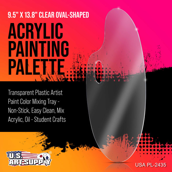 9" x 13.8" Clear Oval Acrylic Painting Palette - Artists Transparent Plastic Mixing Paint Palette Tray - Non-Stick Surface for Acrylic and Oil Paint