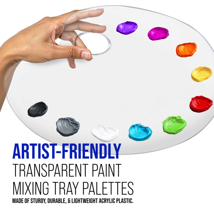 9" x 13.8" Clear Oval Acrylic Painting Palette - Artists Transparent Plastic Mixing Paint Palette Tray - Non-Stick Surface for Acrylic and Oil Paint