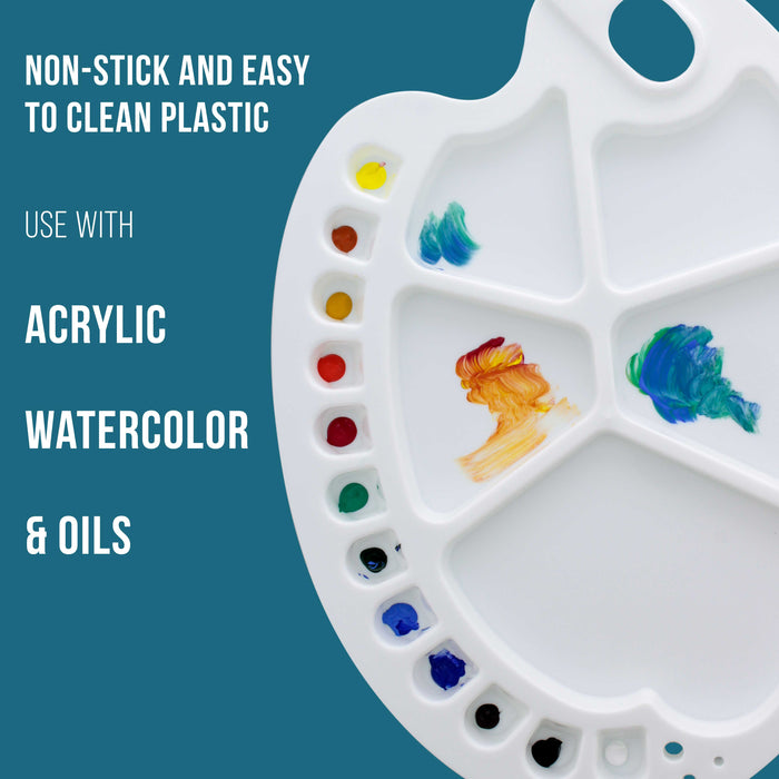 17-Well Plastic Artist Painting Palette with Thumb Hole - Non-Stick, Easy Clean, DIY Crafts, Watercolor, Oil, Acrylic Paint - (Pack of 2)