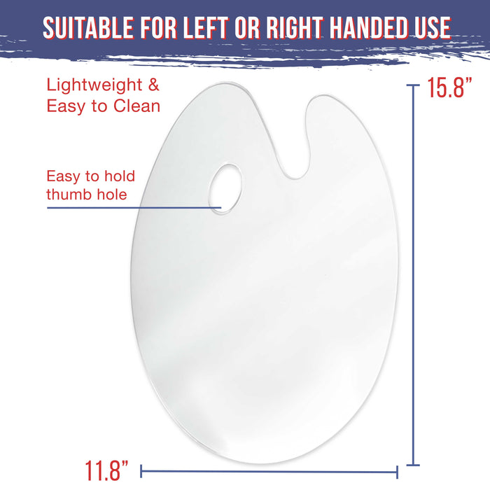 U.S. Art Supply 11.8" x 15.8" Clear Oval-Shaped Acrylic Painting Palette - Plastic Artist Paint Mixing Tray