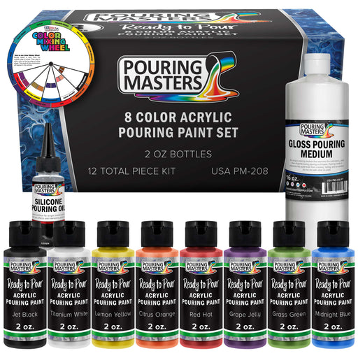 8 Color Ready to Pour Acrylic Pouring Paint Set - Premium Pre-Mixed High Flow 2-Ounce Bottles - for Canvas, Wood, Paper, Crafts, Tile, Rocks and More