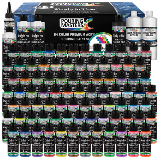 84-Color Ready to Pour Acrylic Pouring Paint Set with Silicone Oil & Gloss Medium - Premium Pre-Mixed High Flow 2-Ounce & 8-Ounce Bottles