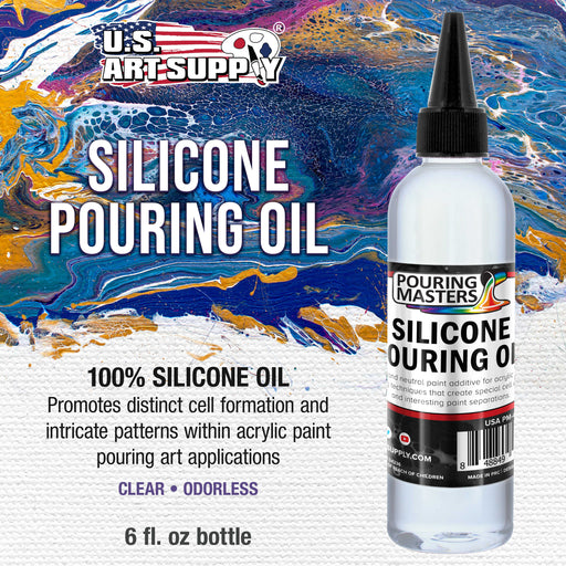 6-Ounce Silicone Pouring Oil - 100% Silicone Oil Pouring Medium for Acrylic Paint, Clear, Odorless Cell Creation Medium