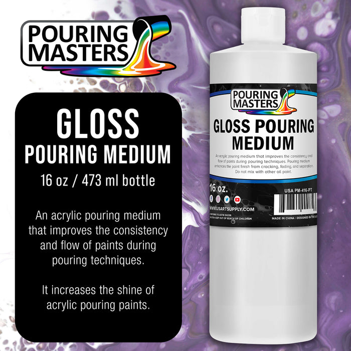 Professional Gloss Pouring Medium 16oz (Pint) - Improves Paint Flow & Cell Effects Creator, Viscosity Adjuster for Art Acrylic Painting