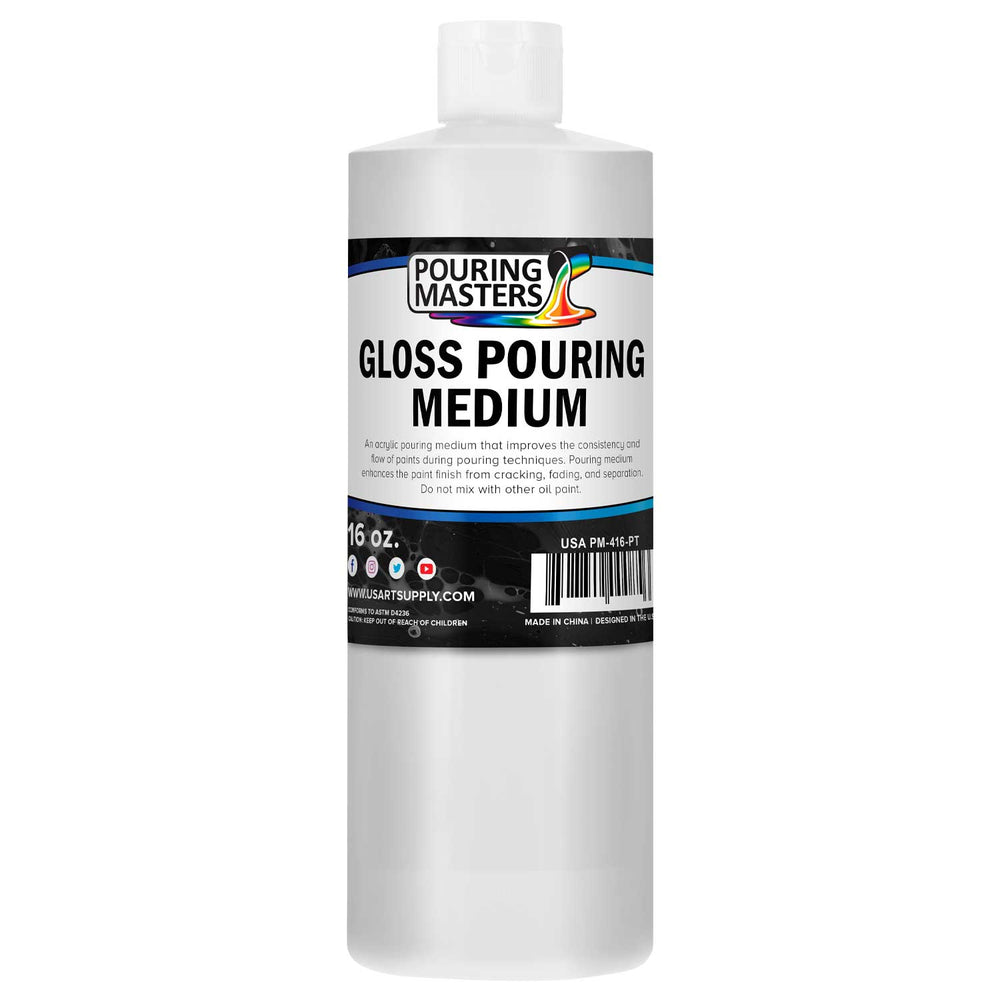 Professional Gloss Pouring Effects Medium, 16 oz. (Pint) Bottle - Improves Flow Consistency, Artist Techniques to Create Cell Effects, Mix with Art Acrylic Paint, Adjusts Viscosity