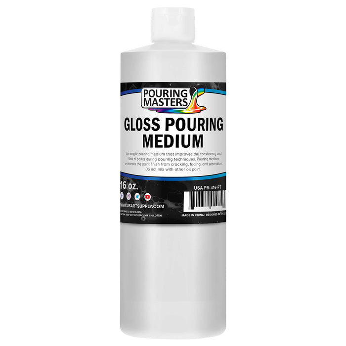 Professional Gloss Pouring Medium 16oz (Pint) - Improves Paint Flow & Cell Effects Creator, Viscosity Adjuster for Art Acrylic Painting