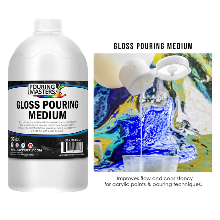 Professional Gloss Pouring Effects Medium, 32 oz. (Quart) Bottle - Improves Flow Consistency, Artist Techniques to Create Cell Effects, Mix with Art Acrylic Paint, Adjusts Viscosity