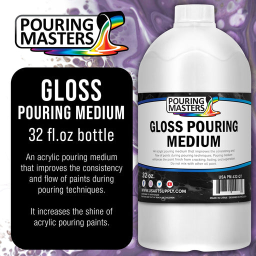 Professional Gloss Pouring Medium 32oz (Quart) - Improves Paint Flow & Cell Effects Creator, Viscosity Adjuster for Art Acrylic Painting