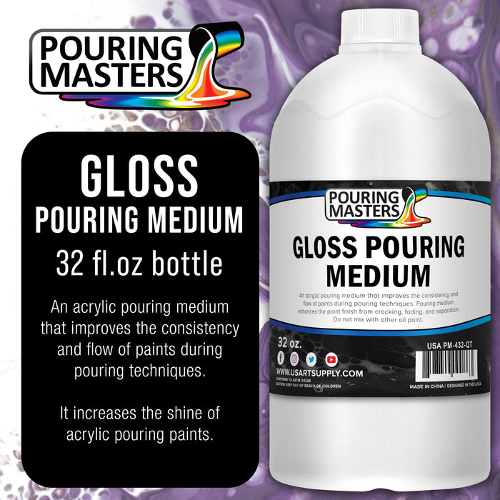 Professional Gloss Pouring Medium 32oz (Quart) - Improves Paint Flow & Cell Effects Creator, Viscosity Adjuster for Art Acrylic Painting