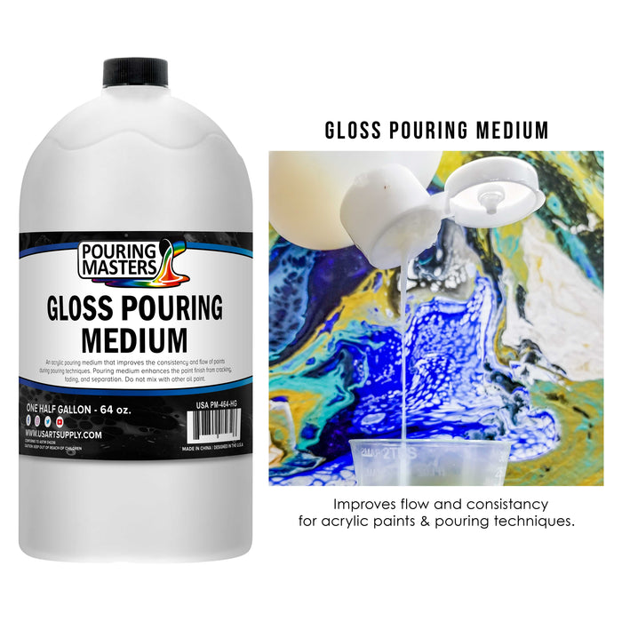 Professional Gloss Pouring Effects Medium, 64 oz. (Half-Gallon) - Improves Flow Consistency, Artist Techniques to Create Cell Effects, Mix with Art Acrylic Paint, Adjusts Viscosity