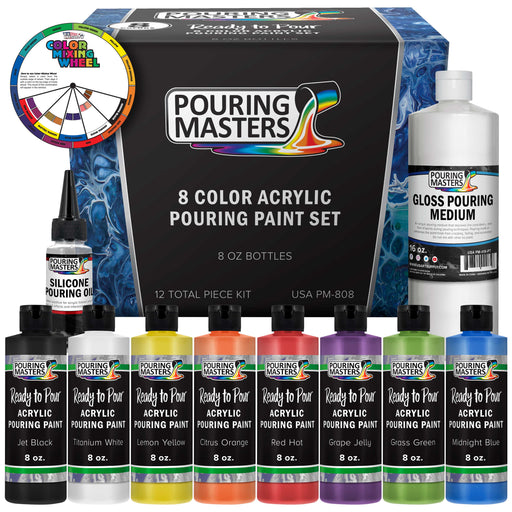 8-Color Ready to Pour Acrylic Pouring Paint Set - Premium Pre-Mixed High Flow 8-Ounce Bottles - for Canvas, Wood, Paper, Crafts, Tile, Rocks and More
