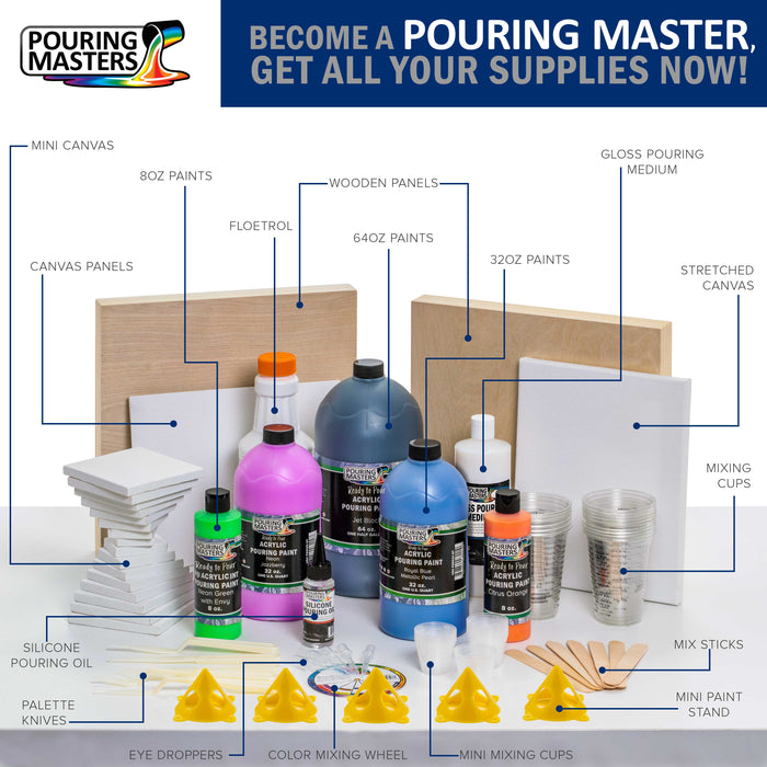 16-Color Ready to Pour Acrylic Pouring Paint Set with Silicone Oil & Gloss Medium - Premium Pre-Mixed High Flow 8-Ounce Bottles