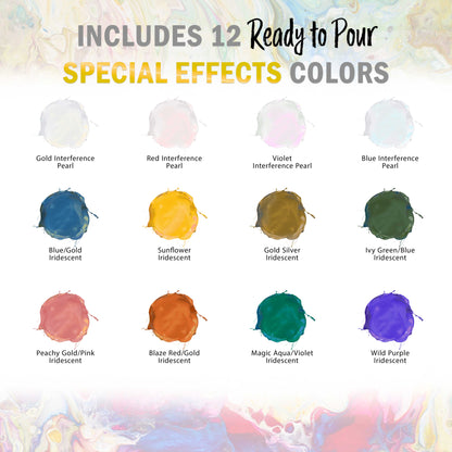 12-Color Ready-to-Pour Acrylic Pouring Paint Set, with Silicone Oil & Gloss Medium, 8oz Bottles, Pour Paint Supplies for Canvas & Crafts