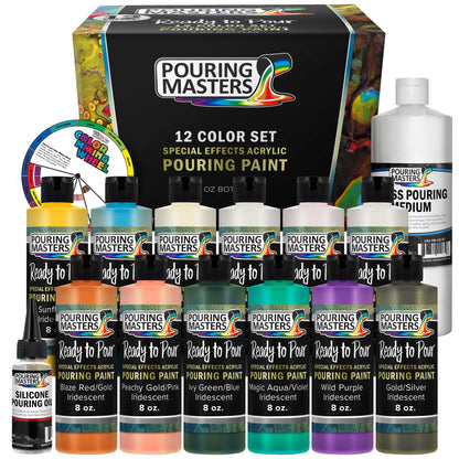 12-Color Ready-to-Pour Acrylic Pouring Paint Set, with Silicone Oil & Gloss Medium, 8oz Bottles, Pour Paint Supplies for Canvas & Crafts