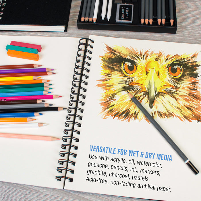 9"x12" Mixed Media Sketchbook, 2 Pack (60 Sheets), 98 lb (160 gsm) - Spiral-Bound Pad with Perforated Acid-Free Paper - Artist Sketch Book For Drawing, Painting, Watercolor