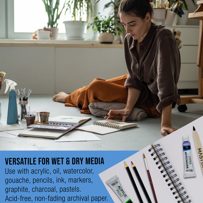 5.5"x8.5" Mixed Media Sketchbook, 2 Pack (60 Sheets), 98 lb (160 gsm) - Spiral-Bound Pad with Perforated Acid-Free Paper - Artist Sketch Book For Drawing, Painting, Watercolor