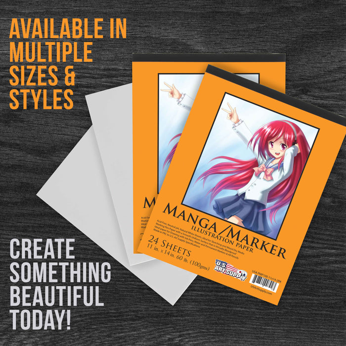 11" x 14" Premium Manga-Marker Paper Pad, 60 Pound (100gsm), Pad of 24-Sheets (Pack of 2 Pads)