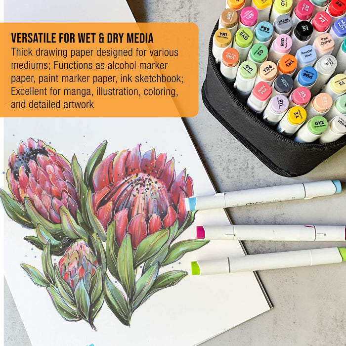 11’ x 14" Premium Manga Marker Paper Pad (2 Pack, 48 Sheets Total) - 60lb (100gsm) Drawing Sketchbook for Alcohol & Acrylic Paint Markers