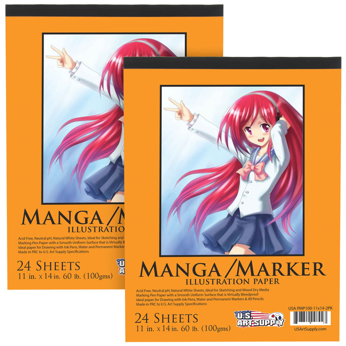 11" x 14" Premium Manga-Marker Paper Pad, 60 Pound (100gsm), Pad of 24-Sheets (Pack of 2 Pads)