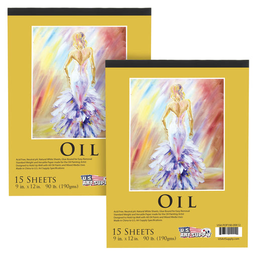 9" x 12" Premium Heavy-Weight Oil Painting Paper Pad, 90 Pound (190gsm), Pad of 15-Sheets (Pack of 2 Pads)