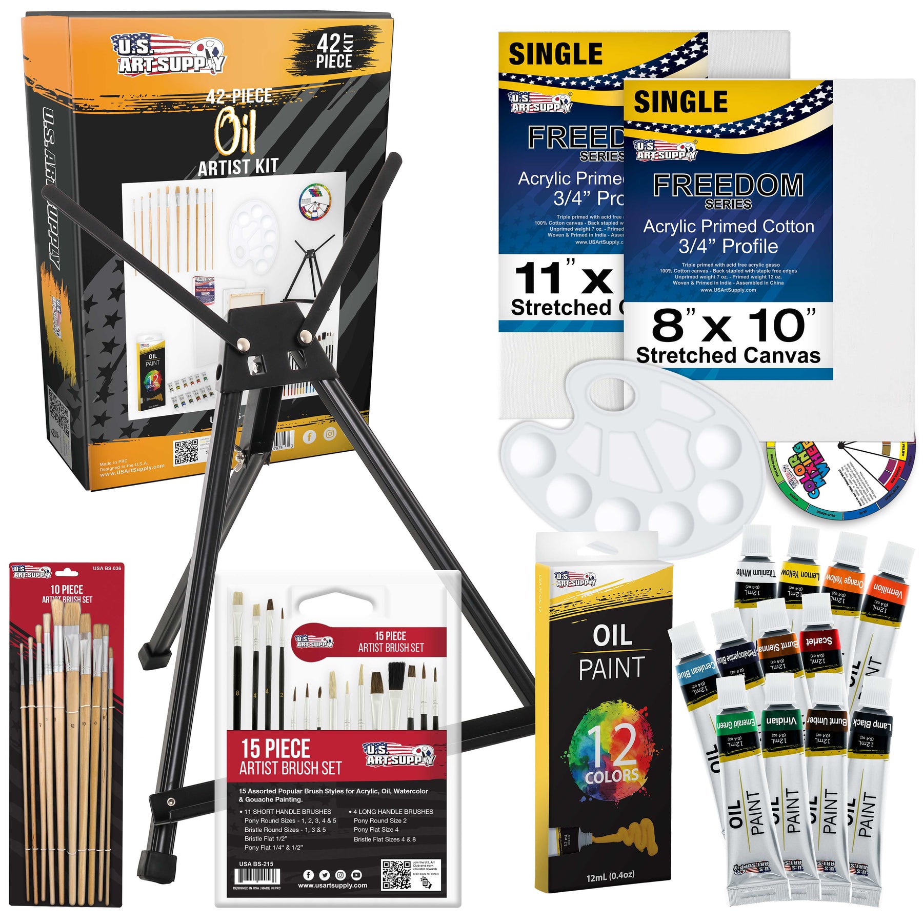 US Art Supply 21-Piece Acrylic Painting Set with Table Easel Canvas 12 Colors