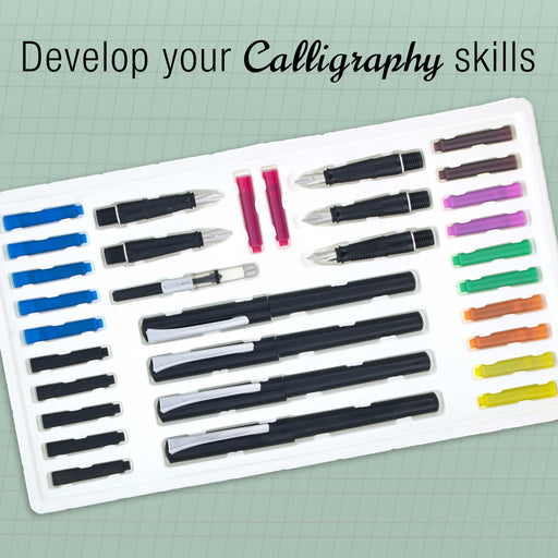 U.S. Art Supply 35-Piece Calligraphy Pen Writing Set - 4 Calligraphy Pens, 5 Size Styles of Pen Nibs, 22 Ink Cartridges, Practice Paper Pad - Students