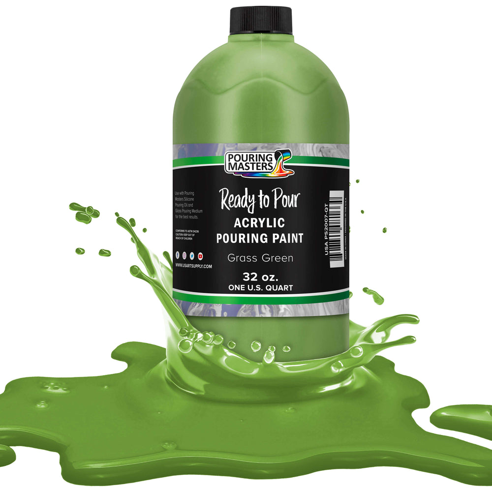 Grass Green Acrylic Ready to Pour Pouring Paint Premium 32-Ounce Pre-Mixed Water-Based - for Canvas, Wood, Paper, Crafts, Tile, Rocks and More