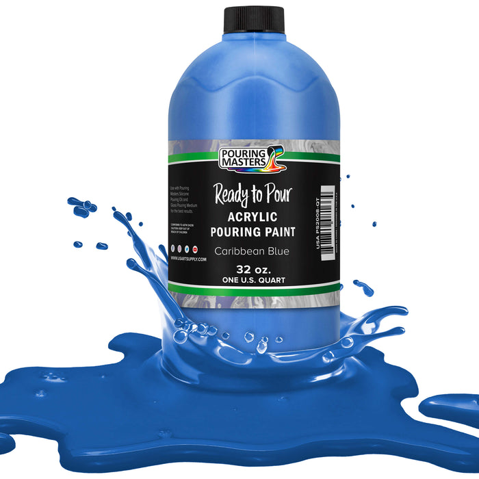 Pouring Masters Caribbean Blue Ready to Pour Acrylic Pouring Paint - Premium 32-Ounce Pre-Mixed Fluid Acrylic Paint - Fluid Art Supplies for Canvas, Wood, Paper, Tile & Rocks