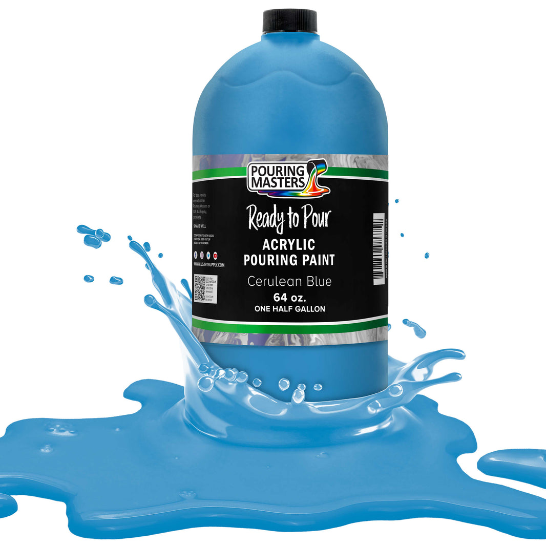 Pouring Masters Cerulean Blue Ready to Pour Acrylic Pouring Paint - Premium 64-Ounce Pre-Mixed Fluid Acrylic Paint - Fluid Art Supplies for Canvas, Wood, Paper, Tile & Rocks
