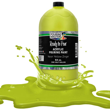 Pouring Masters Neon Yellow Ready to Pour Acrylic Pouring Paint - Premium 64-Ounce Pre-Mixed Fluid Acrylic Paint - Fluid Art Supplies for Canvas, Wood, Paper, Tile & Rocks